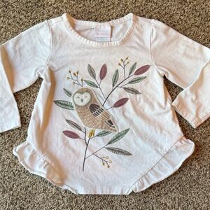 Maggie & Zoe | Cream Owl Ruffle-Hem Long Sleeve Tee with Leaf Motif